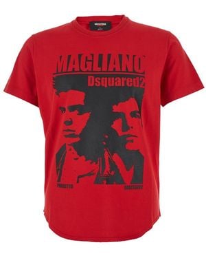 DSquared² 'D2 X Magliano' Crewneck T-Shirt With Maxi Print On The Front - Red