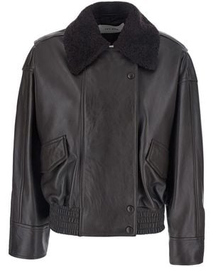 IVY & OAK Laila Lane Leather Jacket With Collar And Long Sleeves - Black