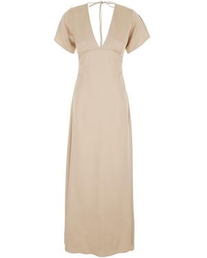 Le Plain Long Dress With Bow - Natural