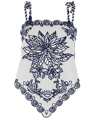 FARM Rio 'Garden Tiles' Sleeveless Top With Asymmetric Scallop H - White