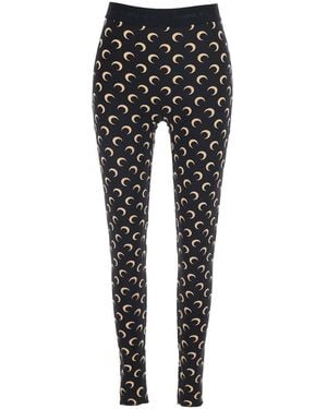 Marine Serre Moon Printed Jersey Legging Technical Print Trousers Polyamide Elastane Trousers - Black
