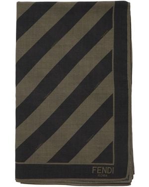 Fendi Stola Quadrata Con Motivo A Righe All-Over E Dettaglio Logo Lett - Nero