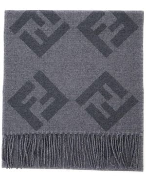Fendi Fringed Edge Scarf With All-Over Ff Logo - Grey