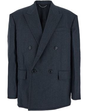 Juun.J Double-Breasted Jacket With Peaked Revers And Patch Pocket - Blue