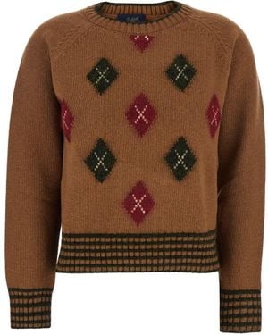 The Seafarer Crewneck Sweater With Diamond Embroidery On The Front A - Brown