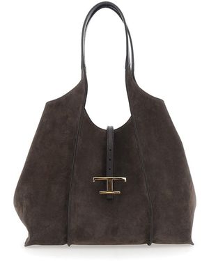 Tod's Shoulder Bag With Two Top Handles And T Plaque On The Fron - Black