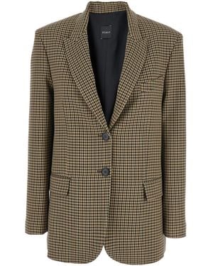 Plain Single-Breasted Jacket With All-Over Check Motif - Green