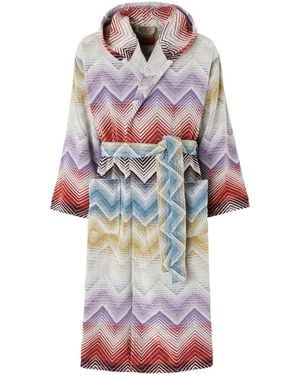 Missoni 'Marea' Bathrobe With Hood And All-Over Zigzag - White