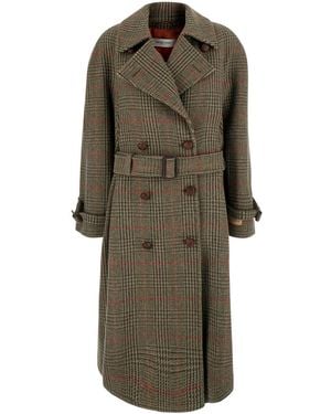 Golden Goose Wool Coat With Prince Of Wales Motif - Green