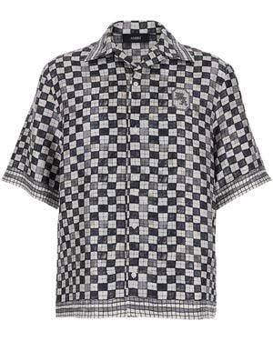 Amiri Silk Shirt With All-Over Check Motif And Logo Lettering On The Back - Grey