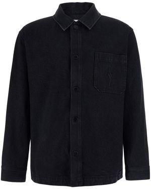 Saint Laurent Shirt With Cassandre Embroidery, Cotton - Blue