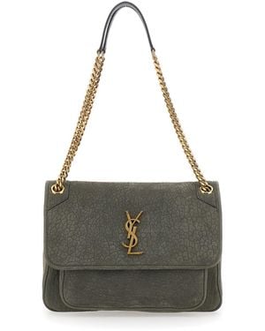 Saint Laurent 'Niki' Shoulder Bag With Cassandre Plaque On The Fr - Gray