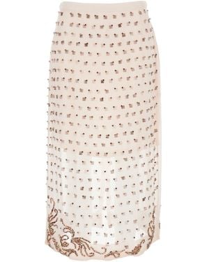 Dries Van Noten 'Sokna' Skirt With Rhinestone Embellishments On The Front And Rear Concealed Zip Closure - White