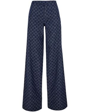 Gucci 'Chambray' Pants With All-Over Gg Print - Blue