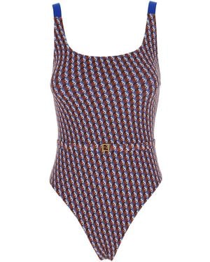 Fendi One-Piece Swimsuit With All-Over Ff Motif And Ff Plate Belt - Purple