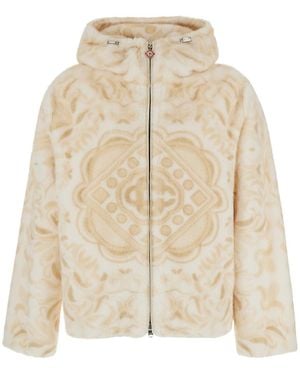 CASABLANCA Faux Fur Hoodie With Hood And Pockets - Natural