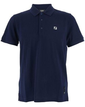 Fendi Polo Shirt With Metallic Ff Logo On The Front - Blue