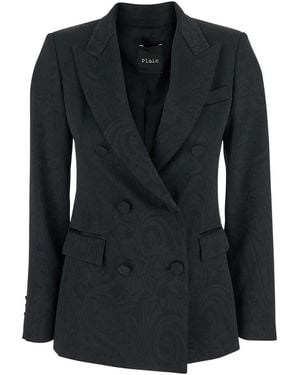 Le Plain Double-Breasted Jacket With Damask Effect - Black