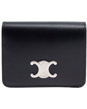 Celine Wallet With Metallic Triomphe Logo On The Front - Black