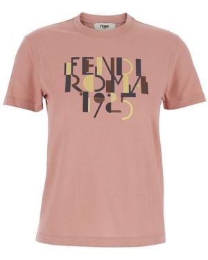 Fendi Crewneck T-Shirt With Logo Detail On The Front - Pink