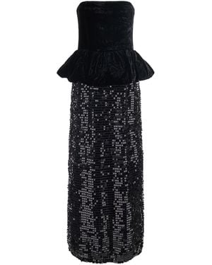ROTATE BIRGER CHRISTENSEN Abito Sequins Maxi Peplum Con Tessuto - Nero