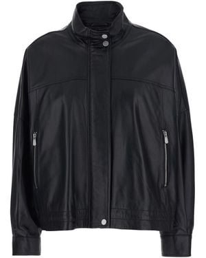 Pinko Jacket With High Collar And Side Zip Pockets - Black