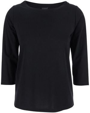 Plain T-Shirt With Round Neck And Three-Quarter Sleeves - Black