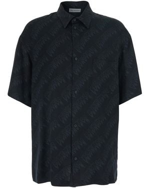 Balenciaga Shirt 'Creeper' With Classic Collar And All-Over Logo Motif - Black
