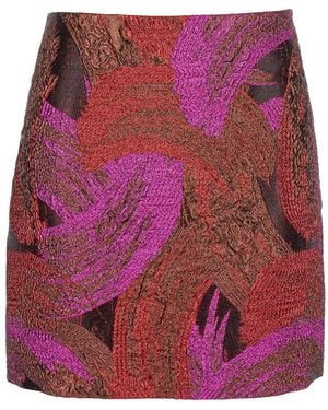 Plain Fuchsia Mini Skirt With All-Over Broccato Motif And Concealed Re - Purple