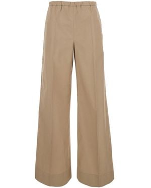Moncler Pants With Elasticated Waist And Logo Patch On The Back - Natural