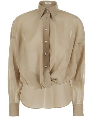 Brunello Cucinelli Shirt With Classic Collar And Monil Detail On The Collar - Natural