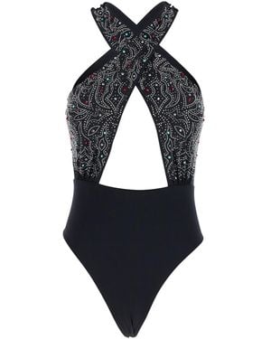 水着・ビーチグッズその他 Venuja Grey one-piece swimsuit with crystals VENUJA Grey One-piece Swimsuit With Crystals in Gray | Lyst