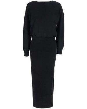P.A.R.O.S.H. Round Neck Dress With Draped Waist - Black