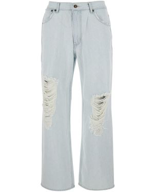 AFTER PRAY Jeans With Logo Patch On The Rear And Ripped Det - Grey