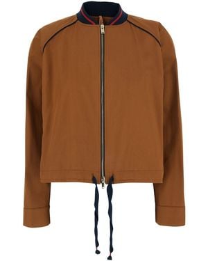 ..,merci Bomber Jacket With Ribbed Bomber Collar And Drawstring Wai - Brown