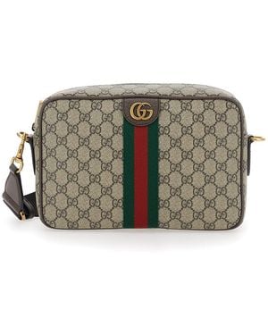 Gucci 'Ophidia' Crossbody Bag With Adjustable Strap And Gg Plate With Web Detail On The Front - Grey