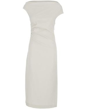P.A.R.O.S.H. Long Dress With Square Neckline And Draped Details - White