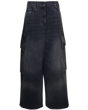 Palm Angels Bw Wide Denim Parachute - Blue