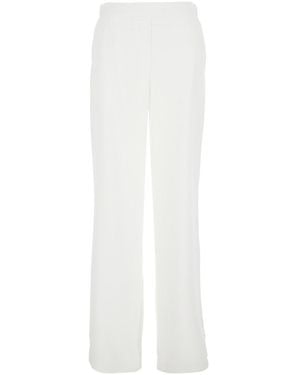Plain Trousers With Rear Elastic Waist And Wide Leg - White