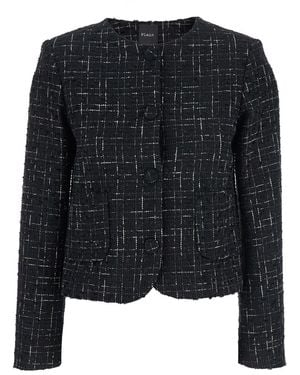 Le Plain Jacket With Round Neck And Front Button Closure - Black