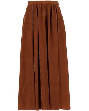 forte_forte Long Pleated Velvet Skirt With Belt For - Brown