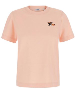 Burberry T-Shirt With Embroidered Ekd Logo On The Front - Pink