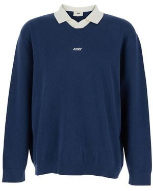 Autry Polo-Style Sweater Cotton Blend - Blue