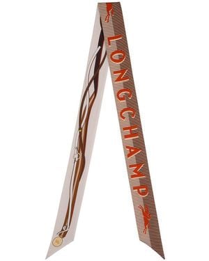 Longchamp Scarf With Logo Lettering Print - Natural