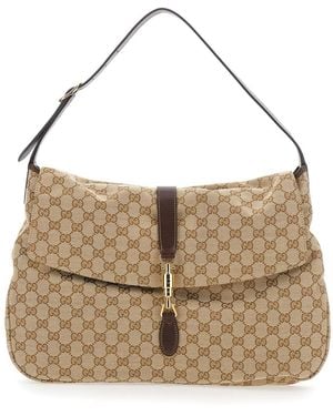 Gucci 'Jackey Flap' Shoulder Bag With Adjustable Shoulder Strap - Natural