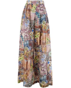 Momoní 'Aspen' Pants With Semi-Elasticated Waist And Flora - White