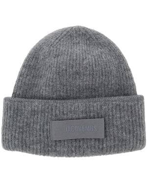 Jacquemus 'Le Bonnet Gros Grain' With Logo Patch On The Brim - Grey