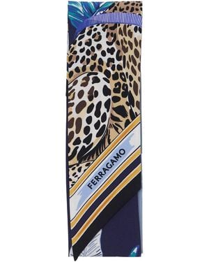 Ferragamo Silk Scarf With Print Motif - Blue