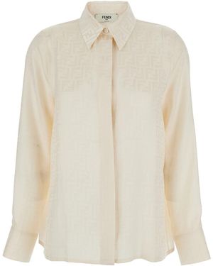 Fendi Shirt With Pointed Collar And Ff Motif - White