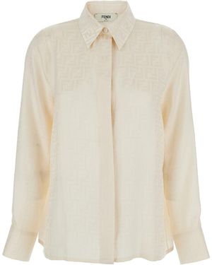 Fendi Camicia Con Colletto A Punta E Motivo Ff - Bianco